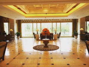 The reception area at Jaypee Palace Hotel in Agra